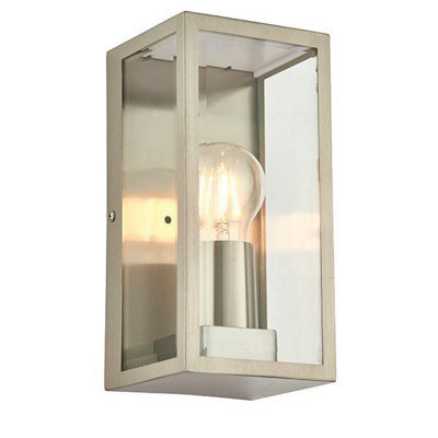Luminosa Lighting Luminosa Oxford 1 Light Outdoor Wall Light Brushed Stainless Steel, Glass Ip44, E27 - image 1