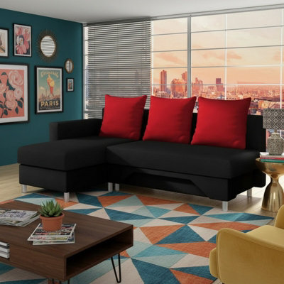 Tom M Corner Sofa Bed Has Sleep Function Chipboard Frame Hr Foam Bonell Springs Storage Black And Red Left - image 1