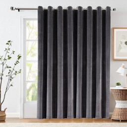 Ameha Charcoal Velvet Crushed Curtains Blackout Thermal Insulated Ring Top Ready Made Door Curtain Single Panel 66'' X 84'' - thumbnail 4