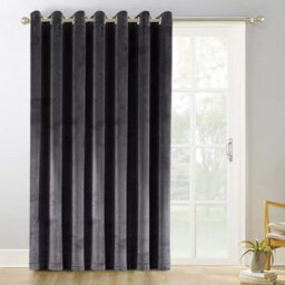 Ameha Charcoal Velvet Crushed Curtains Blackout Thermal Insulated Ring Top Ready Made Door Curtain Single Panel 66'' X 84'' - thumbnail 2