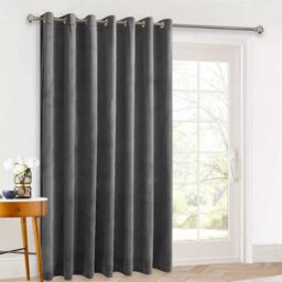 Ameha Charcoal Velvet Crushed Curtains Blackout Thermal Insulated Ring Top Ready Made Door Curtain Single Panel 66'' X 84'' - thumbnail 7