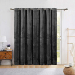 Ameha Charcoal Velvet Crushed Curtains Blackout Thermal Insulated Ring Top Ready Made Door Curtain Single Panel 66'' X 84'' - thumbnail 5
