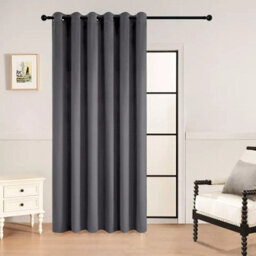 Ameha Charcoal Velvet Crushed Curtains Blackout Thermal Insulated Ring Top Ready Made Door Curtain Single Panel 66'' X 84'' - thumbnail 6