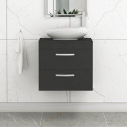 Royal Bathrooms Turin 600mm Wall Mounted Bathroom Vanity Unit With Sink 2 Drawer Matt Black & Nova Countertop Basin - thumbnail 1