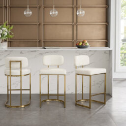 Ecasa Rhea White Fabric Dining Chair With Gold Frame - thumbnail 4