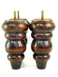 L&F 4X Solid Turned Wood Furniture Legs Chair Settee Feet 155mm 8mm Thread Walnut Washed - thumbnail 4