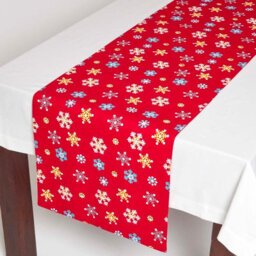 Homescapes Cotton Christmas Red Snowflake Table Runner - thumbnail 1