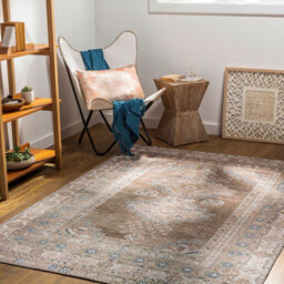 Livabliss Colin-Washable Brown Grey Blue Traditionnal Vintage Boho Living Dining Rug 160 X 220 Cm Easy Care, Non Shedding - thumbnail 2