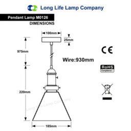Long Life Lamps Company Glass Ceiling Lamp Shade Pendant Light M0126 With St58 Led 4W E27 - thumbnail 2