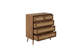 Walnut Chest Of 5 Drawers Rattan Birlea Croxley Mid Century Modern - thumbnail 6