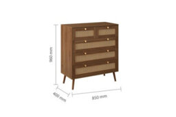 Walnut Chest Of 5 Drawers Rattan Birlea Croxley Mid Century Modern - thumbnail 4