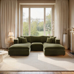 Solace+Co Asher U Shape Corner Sofa Bundle Khaki Green Velvet