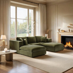 Solace+Co Asher U Shape Corner Sofa Bundle Khaki Green Velvet - thumbnail 2