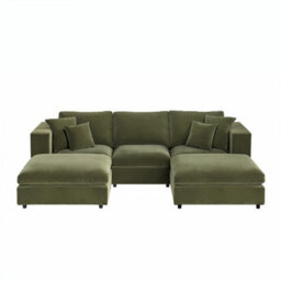 Solace+Co Asher U Shape Corner Sofa Bundle Khaki Green Velvet - thumbnail 3