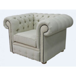 Chesterfield Low Back Club Armchair Charles Cream Real Linen Fabric In Classic Style - thumbnail 2