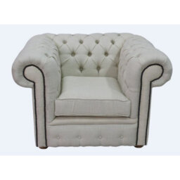 Chesterfield Low Back Club Armchair Charles Cream Real Linen Fabric In Classic Style - thumbnail 1