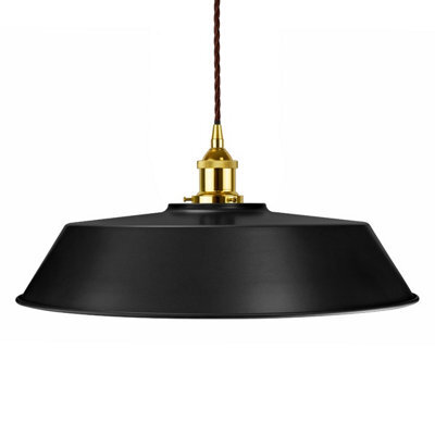 Matt Black Large Chancery Painted Dome Pendant Light With Gold Lamp Holder And Brown Twisted Cable - Se Home - image 1