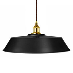 Matt Black Large Chancery Painted Dome Pendant Light With Gold Lamp Holder And Brown Twisted Cable - Se Home - thumbnail 1