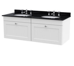 Balterley Swynnerton Traditional 2 Drawer Wall Hung Vanity Unit With Double Marble Basin, Satin White, 1200mm