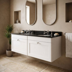 Balterley Swynnerton Traditional 2 Drawer Wall Hung Vanity Unit With Double Marble Basin, Satin White, 1200mm - thumbnail 2