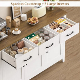 White Sideboard, 120Cm Wide Kitchen Cabinets With 3 Doors, 3 Drawers & 1 Adjustable - thumbnail 5