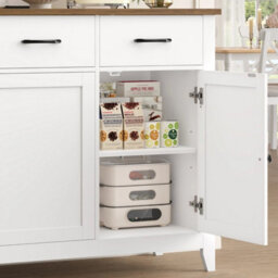 White Sideboard, 120Cm Wide Kitchen Cabinets With 3 Doors, 3 Drawers & 1 Adjustable - thumbnail 4