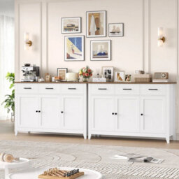 White Sideboard, 120Cm Wide Kitchen Cabinets With 3 Doors, 3 Drawers & 1 Adjustable - thumbnail 3