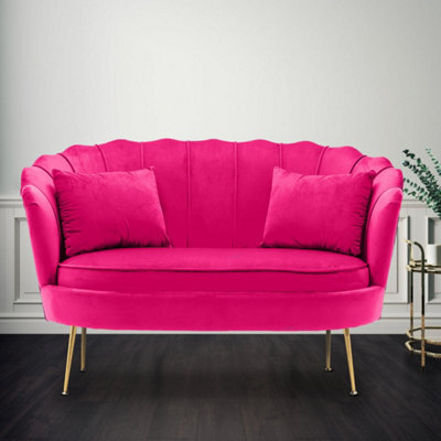 2 Seater Loveseat Small Sofa In Dark Pink Velvet Fabric - image 1