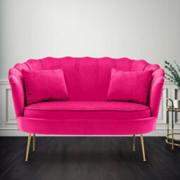 2 Seater Loveseat Small Sofa In Dark Pink Velvet Fabric - thumbnail 1