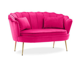 2 Seater Loveseat Small Sofa In Dark Pink Velvet Fabric - thumbnail 2