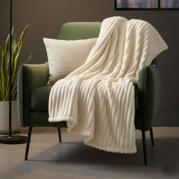 Chunky Ribbed Mink Throw Ultra Soft Warm Elegant Blanket For Sofa Or Bed Cream - thumbnail 1