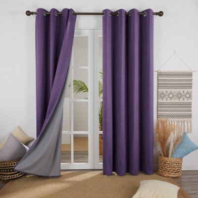 Deconovo Linen Effect 100% Blackout Curtains Thermal Insulated Eyelet With Coating Back Layer 46X90 Inch Purple Grape 2 Panels - image 1