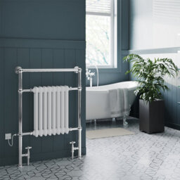 Uk Radiators Adisham Traditional Standard Column Dual Fuel Heated Bathroom Towel Rail White Btu1921 - (H) 963 X (W) 673mm - thumbnail 2