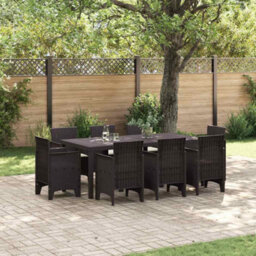 Berkfield Garden Dining Set 9 Pcs Brown Polt Rattan - thumbnail 1