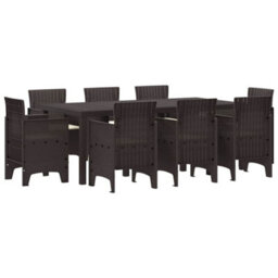 Berkfield Garden Dining Set 9 Pcs Brown Polt Rattan - thumbnail 2
