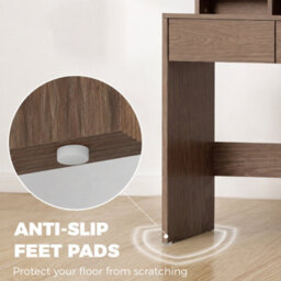 Homcom Dressing Table With Mirror, Led Lights, Drawers, For Bedroom, Walnut - thumbnail 8