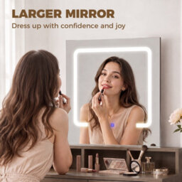 Homcom Dressing Table With Mirror, Led Lights, Drawers, For Bedroom, Walnut - thumbnail 6