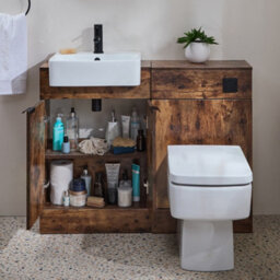 Homestylestore 1050mm Dark Oak Bathroom Combination Vanity Wc Unit With Black Finger Pull Handle - thumbnail 1