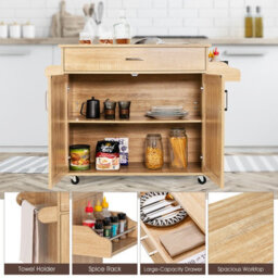 Costway Kitchen Island Cart Rolling Storage Trolley Cart W/ Lockable Rubber Casters - thumbnail 7