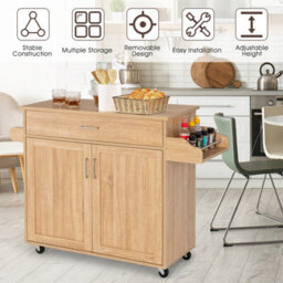 Costway Kitchen Island Cart Rolling Storage Trolley Cart W/ Lockable Rubber Casters - thumbnail 3