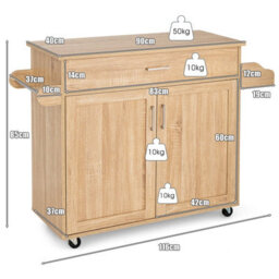 Costway Kitchen Island Cart Rolling Storage Trolley Cart W/ Lockable Rubber Casters - thumbnail 2