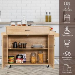 Costway Kitchen Island Cart Rolling Storage Trolley Cart W/ Lockable Rubber Casters - thumbnail 5
