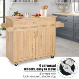 Costway Kitchen Island Cart Rolling Storage Trolley Cart W/ Lockable Rubber Casters - thumbnail 4