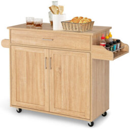 Costway Kitchen Island Cart Rolling Storage Trolley Cart W/ Lockable Rubber Casters - thumbnail 1