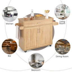 Costway Kitchen Island Cart Rolling Storage Trolley Cart W/ Lockable Rubber Casters - thumbnail 9