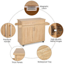 Costway Kitchen Island Cart Rolling Storage Trolley Cart W/ Lockable Rubber Casters - thumbnail 8