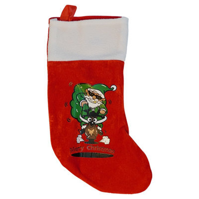 Neel Blue Red Christmas Stocking, Velvet Sock With Cartoon Santa & Reindeer Design, Merry Christmas Print - image 1