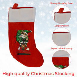 Neel Blue Red Christmas Stocking, Velvet Sock With Cartoon Santa & Reindeer Design, Merry Christmas Print - thumbnail 3