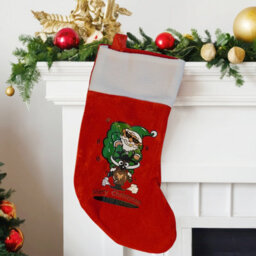 Neel Blue Red Christmas Stocking, Velvet Sock With Cartoon Santa & Reindeer Design, Merry Christmas Print - thumbnail 4