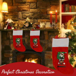 Neel Blue Red Christmas Stocking, Velvet Sock With Cartoon Santa & Reindeer Design, Merry Christmas Print - thumbnail 7